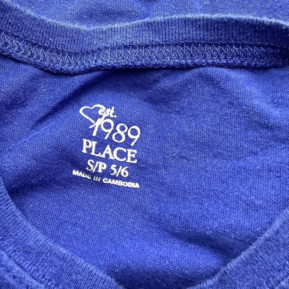 The Children's Place Girls Blue Graphic T-Shirt Tops Crew Neck Cotton Size S 5/6